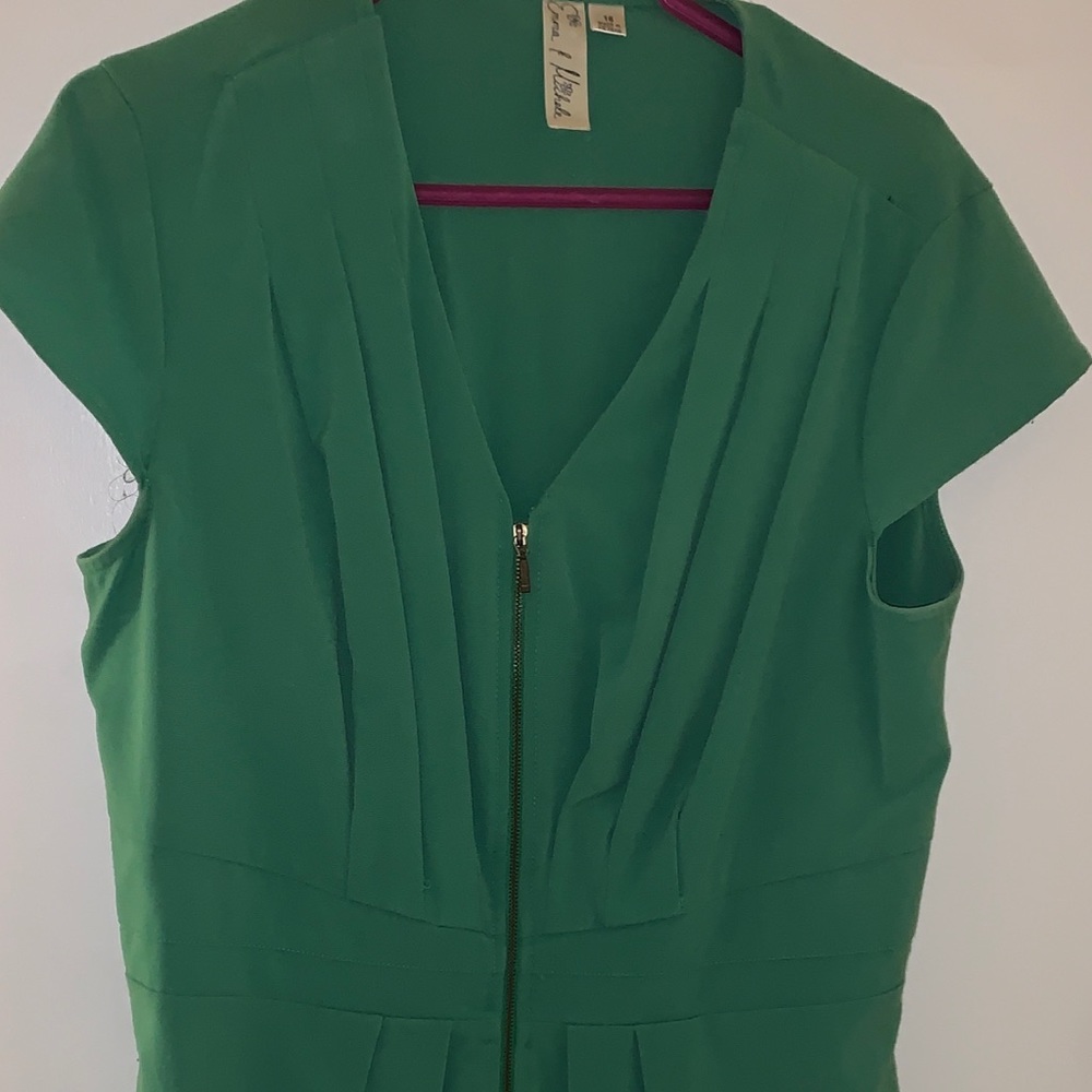 Emma and Michelle Green Dress w/ Flattering Tailoring